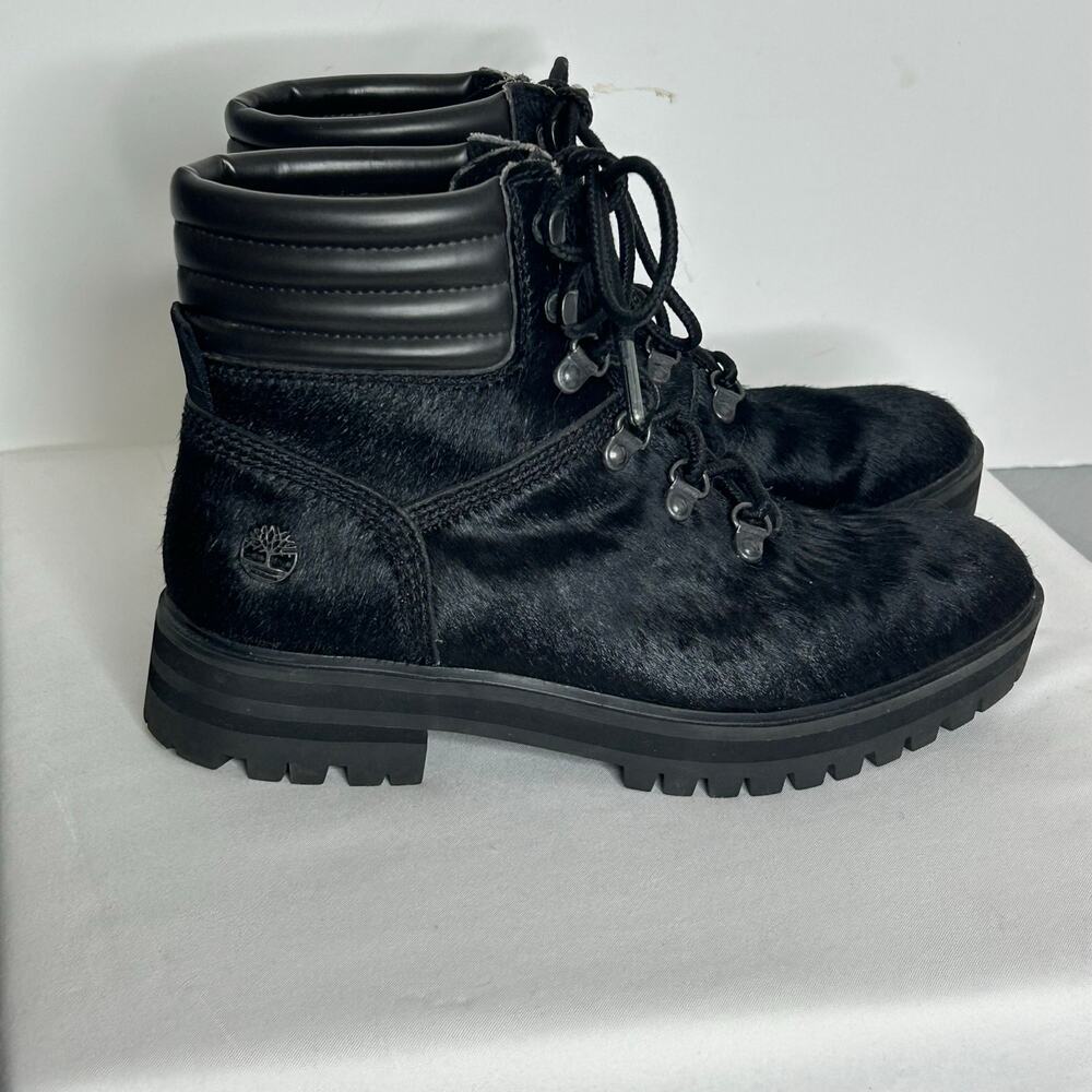 Timberland London Square Boots Womens 8 Black Pony Hair Lace Up Lug Sole A2GD3